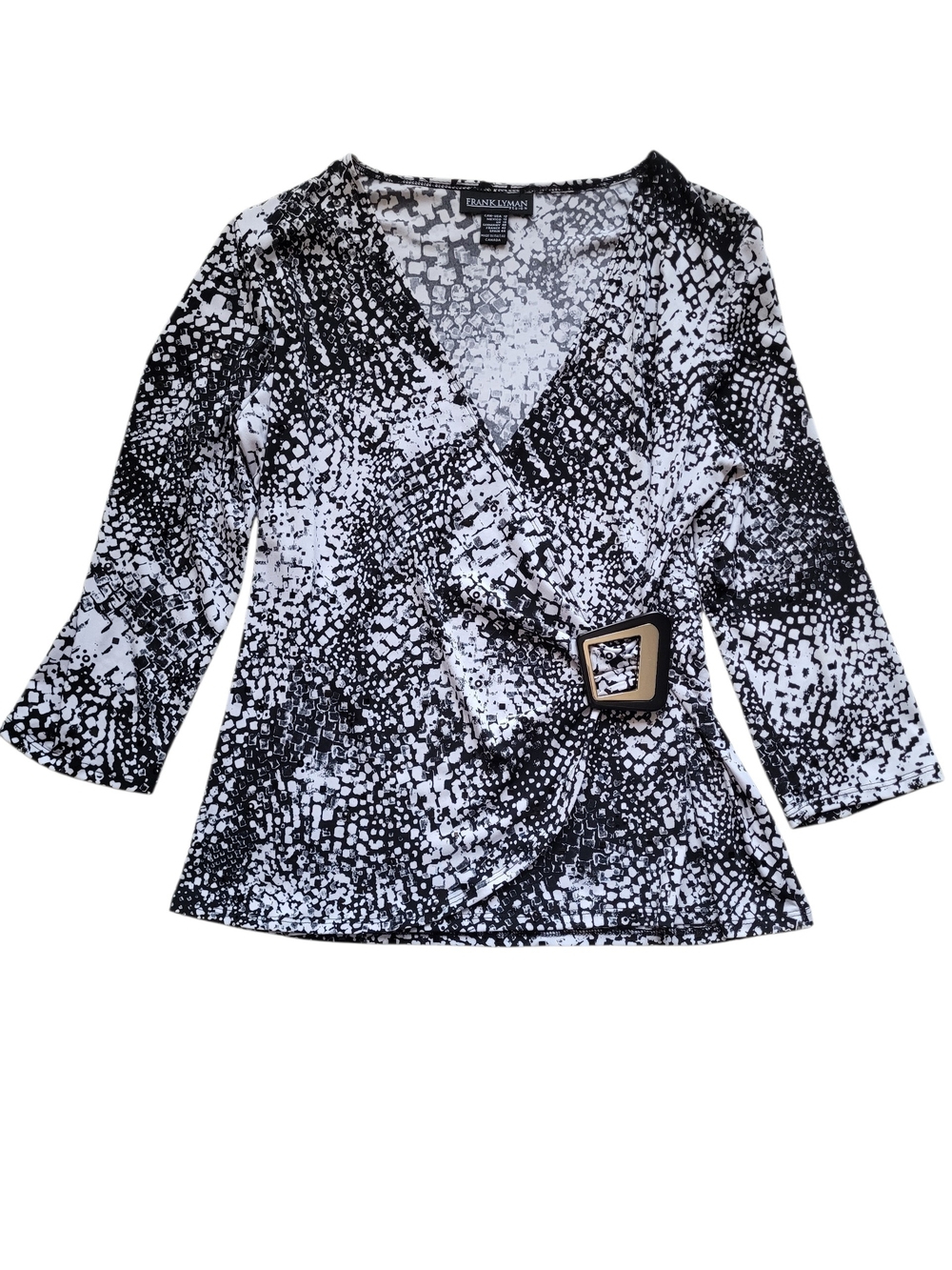 Frank Lyman Design Faux Wrap Top Sequin Accent Buckle Size 12 Y2K Mobwife